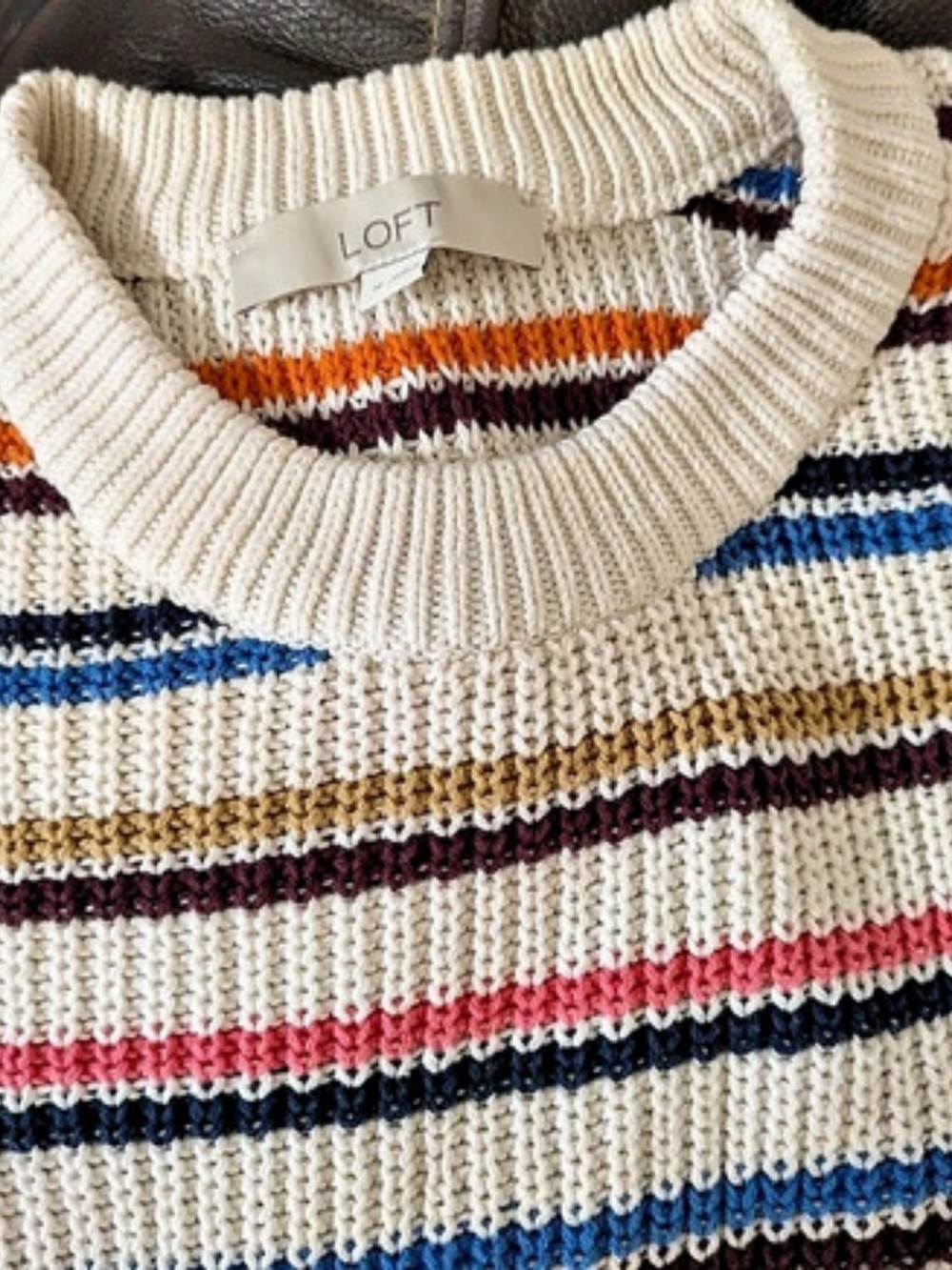 LOFT Striped Knit Sweater in Cream & Blue Size Medium